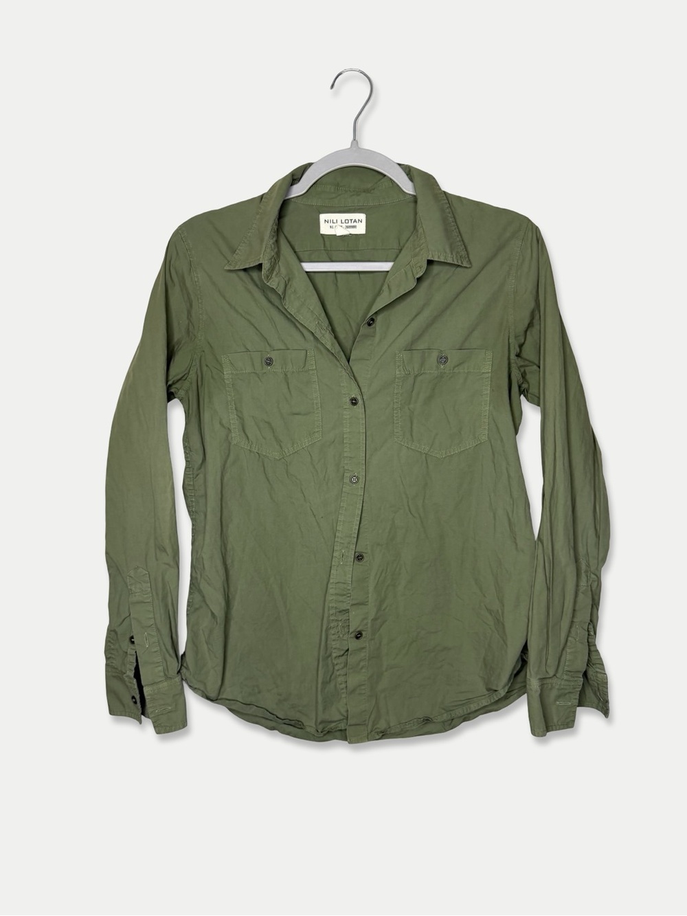 NILI LOTAN Blouse Size M Green Color 100% Cotton Long Sleeve Button Down GUC